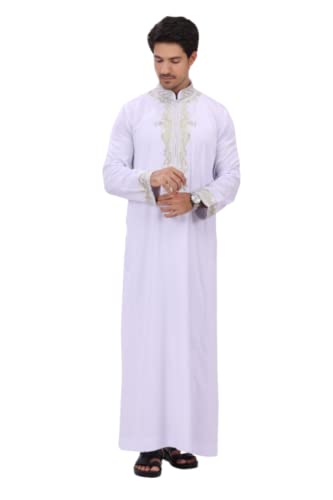 Men's Thoub Arabic thoub Long Sleeve Arab Thobe Embroidery Dress Full Length for Eid & Weddings