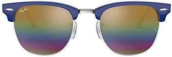 Ray-Ban RB3016 Clubmaster Square Sunglasses, Metallic Light Bronze/Grey Mirrored Rainbow, 51 mm