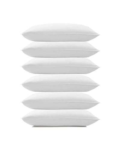 Image of Microfiber Pillows Set of 6 Height Adjustable with Stripes for Sleeping | Set of 6| 41x61 cm (6, White, (6, White, King (U.K. Standard))