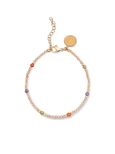 SINGULARU - Pulsera Glam. Acero con Acabado en Baño Oro de 18Kt. Detalles en Cristales de Colores. Largo de 19 cm. Joyas para Mujer