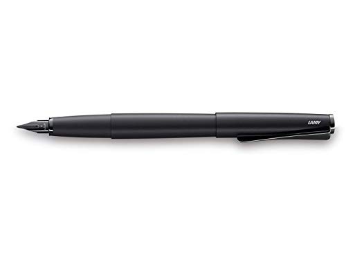 Lamystudio lx-all-black - Fountain Pen in elegant metal body - steel nib, partially platinum-plated & in nib size F - incl T 10 blue ink cartridge