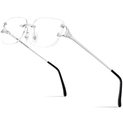 Image of HEPIDEM Vintage Style Rectangular Rimless Metal Eyeglasses for Men,New Frameless Zircon Diamonds Optical Glasses Frame