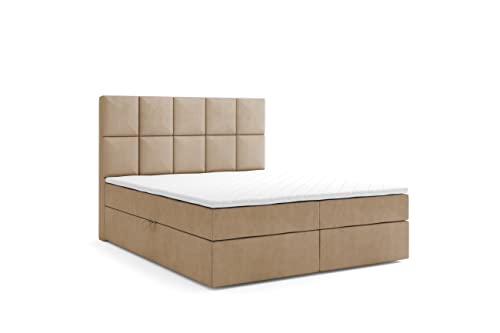 Labett Boxspringbett 180x200 - Polsterbett mit Bettkasten - Doppelbett mit Multipocket-Matratze H7 und Topper - Stauraumbett mit Zwei Kammern - Porto - Casablanca Braun Cover
