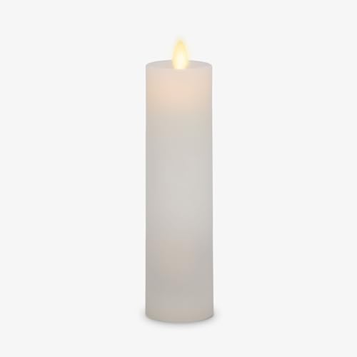 Luminara Classic Slim Flameless LED Candle, White 2" x 7.9", Battery Operated Moving Flame Pillar w/Timer, Safe Realistic Wax Candle, Home Decor