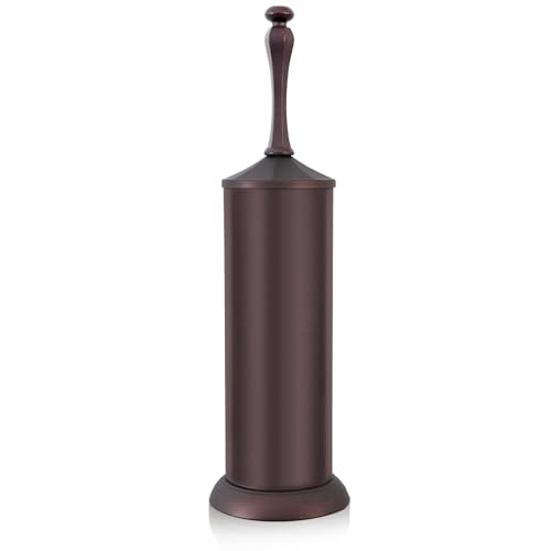 Image of Bronze Toilet Brush and Holder,Extra Long Handled Toilet Brush for Bathroom,Stainless Steel Heavy Duty Toilet Bowl Brush,Deep Cleaning Modern Toilet Cleaner Brush -Space Saving, Covered Brush, Durable
