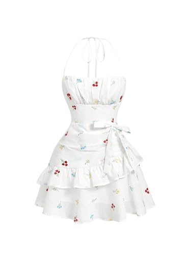 Image of Floerns Women's Floral Halter Ruffle Tiered Cute Summer Mini Dress Milkmaid Vacation Sundress