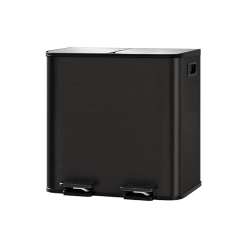 Garvee Trash Can, 2 x 4 gal (2 x 15 L) Garbage Can for Kitchen Dual Compartment Recycling Kitchen Step Trash Bin, Stainless Steel Trash and Recycle Bi