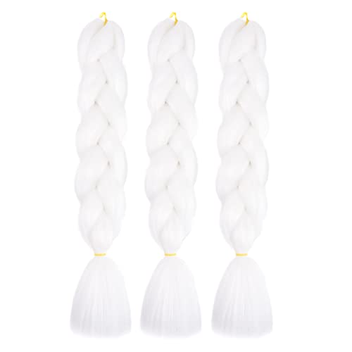 YUDAOHAIR 3PCS/Lot Color Braiding Hair for Women 24 Inch Ombre Jumbo Synthetic Braiding Hair Extensions High Temperature Braids for Twist Crochet Braiding Hair (24 Inch, white)