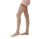 Medizinische Kompressions-Schenkelstrümpfe Klasse 1 (18–22 mmHg) – Offene Spitze – Mikrofaser – bei leichten Venenerkrankungen & müden Beinen – Beige – Dott. Piazza Healthcare (MEDIUM REGULAR)