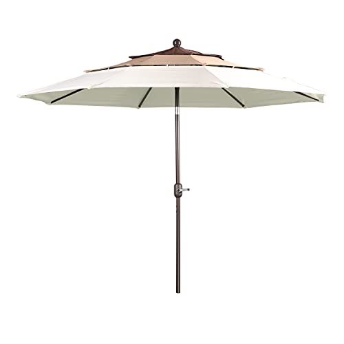 Aoodor 10 ft Patio Umbrella, Outdoor Table Umbrella, Market Umbrella with 3 Tier, Beige&Brown&Coffee