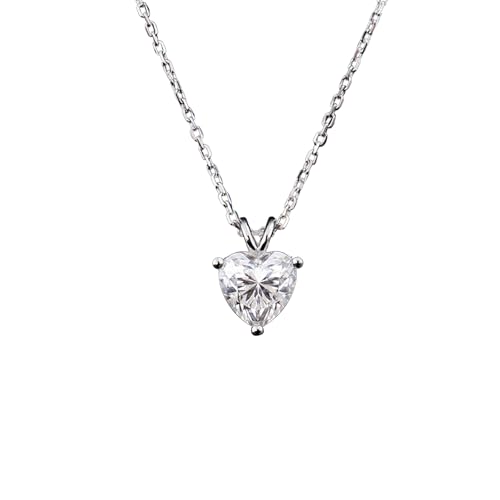 Grewod Collar Mujer Oro Blanco 9K Moissanita de Corazón Simple Cadena 45cm, Joyas Collar con Colgante con Piedra
