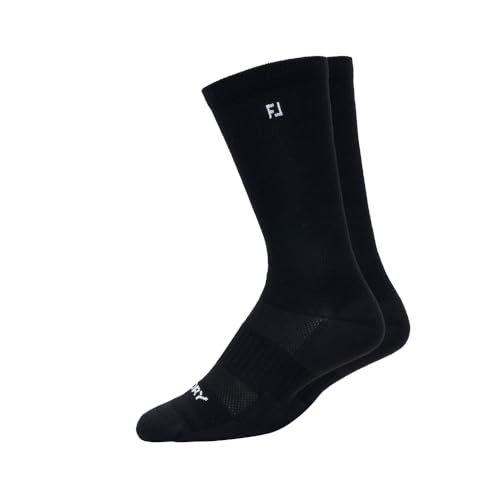 FootJoy Men's ProDry Lightweight Crew Socks, Black, Fits-Shoe Size 7-12