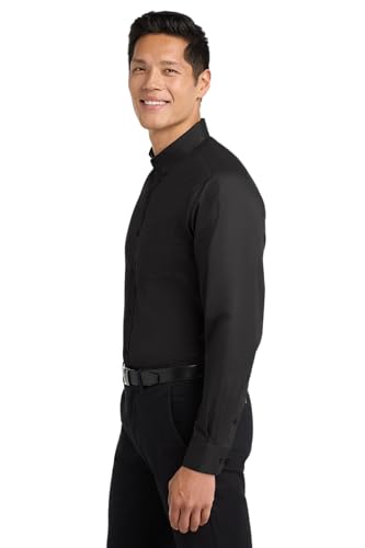 Port Authority Men's Easy Care Long Sleeve Button-Down Shirt, Black/Light Stone, 4XL - Thumbnail 3