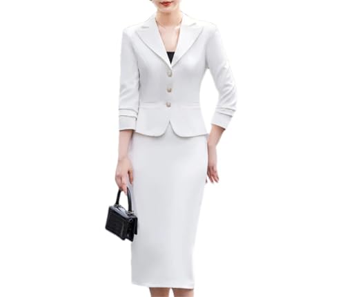 Women Formal Business Office Skirt Set Slim Single Breasted Blazer Midi Pencil Skirt Two Piece Suits