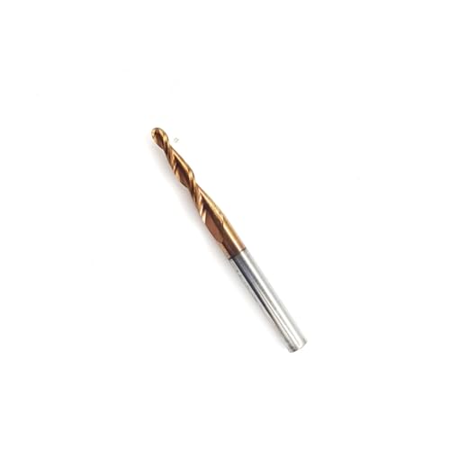 Image of HRC55 2Flutes Tungsten Solid Carbide Tapered Ball Nose Carving End Mill 1 /8 inch inches Shank 2D 3D Woodworking Tool CNC Router Bits CNC end Mill with TiAIN (4pcs, Radius=1.0mm)