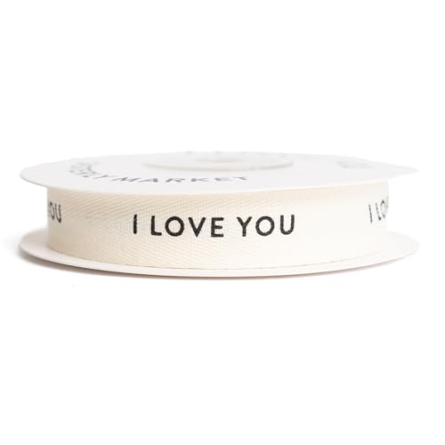 Sisterly Market I Love You, Cotton Herringbone Custom Ribbon Natural 10 Yards, 58