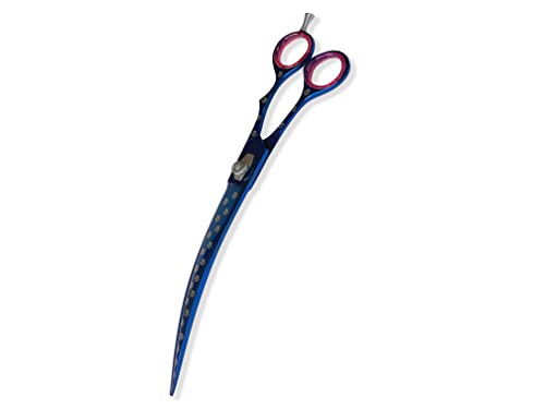 Massive Bee Store Pet Grooming Scissor Dog Curved Blade scissor Pet Grooming Scissors Dog Hair Cutting Shears with Bag for Professional Right Hand Pet Groomer (Blue Curved, 9.0")