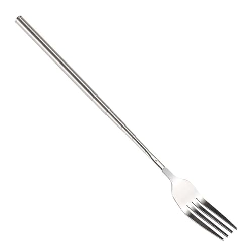 1 Pack Extendable Long Handle Fork Stainless Steel BBQ and Fruit Fork for Barbecue Toasting Durable and Adjustable Design Silver Color