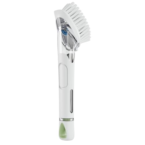 Image of RIMAY Dish Brush with Soap Dispenser, Dish Washing Brush with Handle, Soap Dispensing Dish Brush, Soap Brush for Kitchen Sink, Dish Wand Kitchen Brushes for Dishes /Pans /Pots /Sink (White)