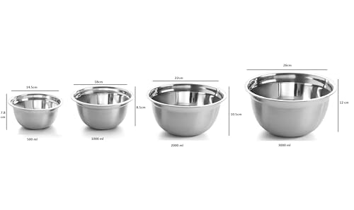 Image of Shiyon Stainless Steel Mixing Bowls Set Without Lid-Silver (4 Bowl Set)