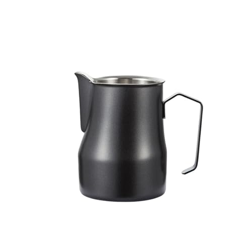 304ステンレススチール製プロ仕様ミルク泡立てピッチャー - 鶴型の注ぎ口、模様のある質感、コーヒーラテアートに最適(Black,Large)
