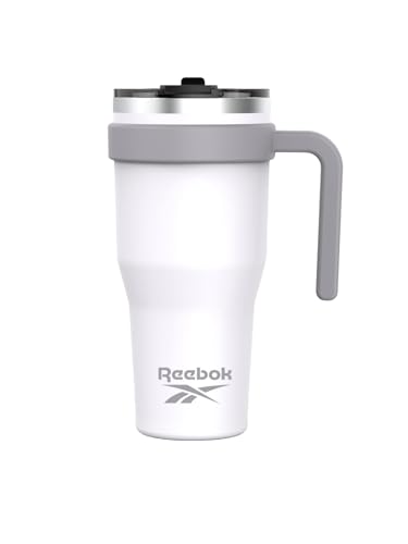 Reebok Stainless Steel Tumbler With Handle - 40oz Two Tone - Double Wall Vacuum Insulated - Leak Proof For Men & Women (White/Grey)