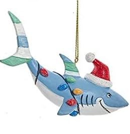 The Bridge Collection 4" Christmas Shark Ornament with Santa Hat and Holiday Lights - Fun Coastal Holiday Resin Ornament - Christmas Beach Ornament