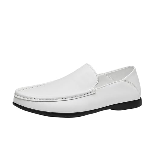 Mens Leather Loafers Solid Color Round Toe Anti Slip Comfortable Walking Shoes Outdoor Casual Lightweight Flexible