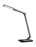 Sympa Schreibtischlampe LED Metall, Moderne Brolampe, Augenpflege Leselampe mit USB-Ladeanschluss, 5 Farbtemperaturen 6 Helligkeitsstufen Touch-Steuerung fr Home Office