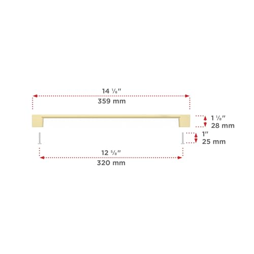 Image of Richelieu Hardware BP8160320160 Armadale Collection 12 5 /8-inch (320 mm) Center-to-Center Satin Brass Modern Rectangular Cabinet and Drawer Pull Handle for Kitchen, Bathroom, and Furniture