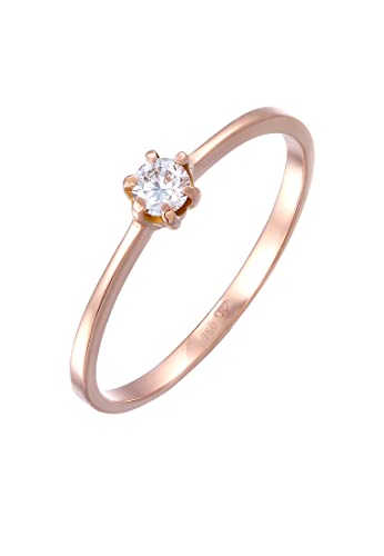 Elli DIAMONDS Bague Femme Solitaire Fiançailles avec Diamant (0.11 ct) en Or Rose 750