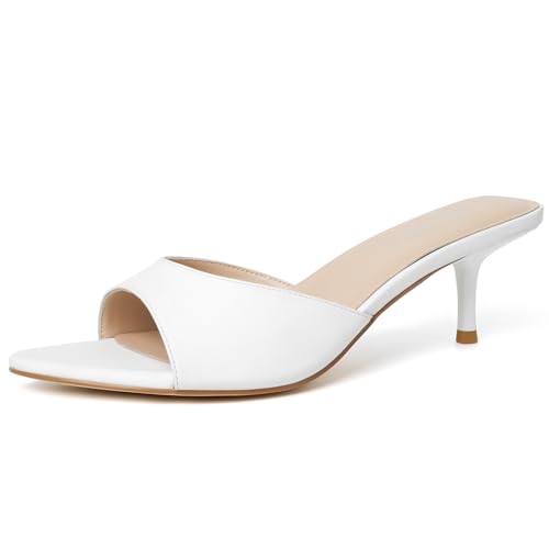 Image of Mostrin Kitten Heels for Women Pointed Toe Vintage Mules Heels Sexy Slip on Stiletto Backless Sandals for Party Wedding Daily
