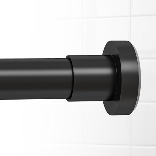 HTZON Shower Curtain Rod Spring Tension:Black Shower Rods for Bathroom 18 to 49 Inch 1 Inch Modern Heavy Duty Adjustable Tension Shower Curtain Rod No Drilling No-Slip Easy Install Matte Black