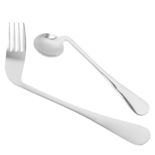 Warmhm Edelstahl Gebogenes Besteck für Senioren Leichte Ergonomische Esshilfe mit Abgewinkeltem Löffel und Gabel für Selbstständiges Füttern bei...