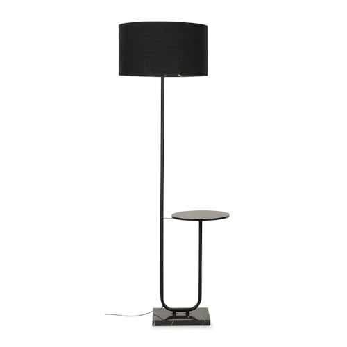 MiniSun | Large Brushed Chrome Curved Stem Marble Standing Light with Charcoal Shade | Home Décor, Bedside & Desk Lamp | Includes Bulb