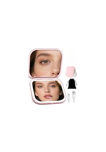 Magnifying Mirror with Light, Rechargeable Compact Makeup Mirror 40X Pink