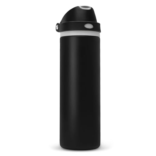 XccMe 24 oz Insulated Water Bottle with Straw,Stainless Steel Leak Proof Water Bottle,2-in-1 Lid with One-Touch Flip Lid & Straw,Keep Cold All Day for School,Travel,Gym,Camping,Sports,Black