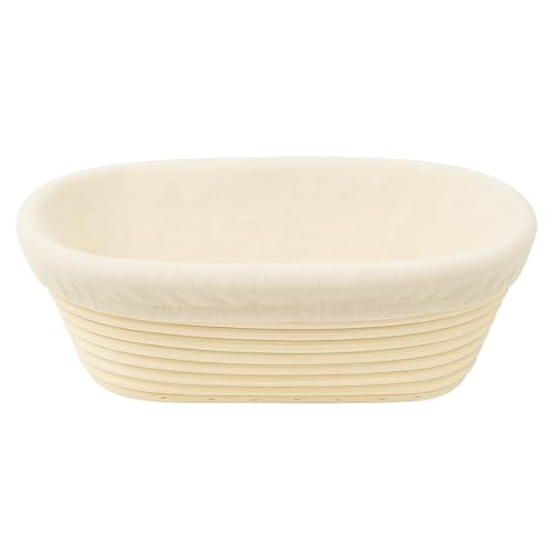 Saint Germain Bakery Premium Round Bread Banneton Basket with Liner - Perfect Brotform Proofing Basket for Making Beautiful Bread (10 inch Oval)