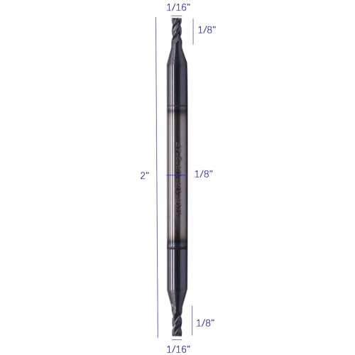 Image of 5Pcs 1 /16 inch 4 Flute Solid Carbide Square End Mill, Double End, AlTiN Coated | 35 Degree Helix, 1 /16 inch Cutting Diameter, 1 /8 inch Shank Diameter, 1 /8 inch Length of Cut, 2 inch Overall Length