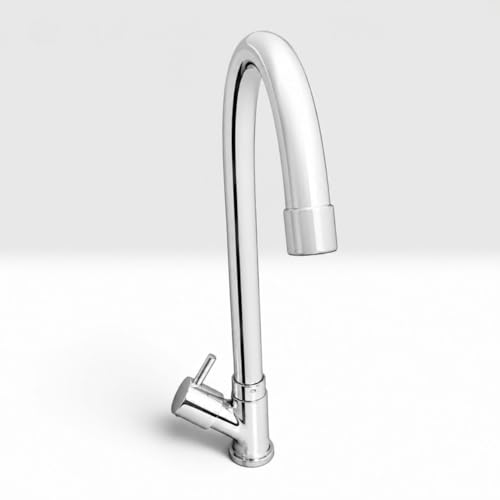 Image of ZAP CurveFlow Swan Neck Kitchen Tap | 360 Swivel Long J Bend Faucet | Solid Brass Body with Chrome Finish | Deck Mounted Sink Tap for Kitchen, Wash Basin & Utility Area