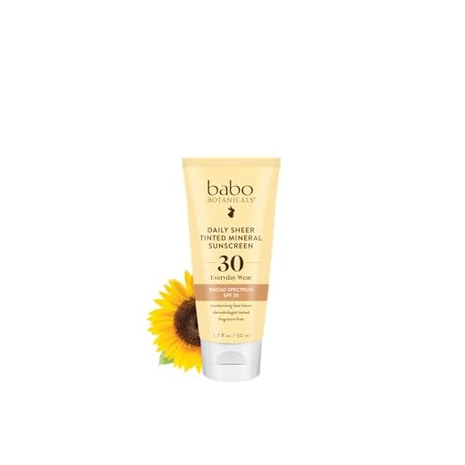 Babo Botanicals Daily Sheer Moisturizing Mineral Tinted Sunscreen SPF 30, Natural Glow, Unscented, 1.7 Fl Oz