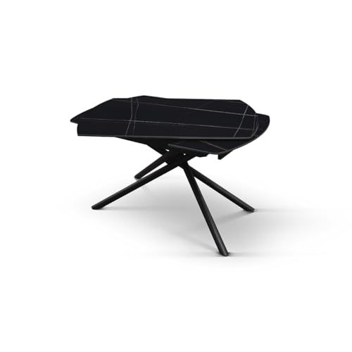 PAZZO DESIGN Table Extensible Rotatif Brando, Plateau en Céramique Noir Sahara, Pieds en Métal Noirs, Table de Cuisine, Table de Salon, Table Ovale, 120 x 88...