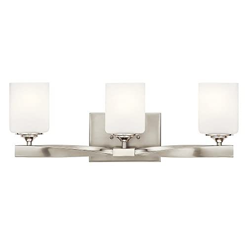 Image of Kichler Marette 22.75 inch Vanity Light in Black, 3-Light Modern Bathroom Light with Satin Etched Cased Opal Glass, (22.75 inch W x 8 inch H), 55002BK