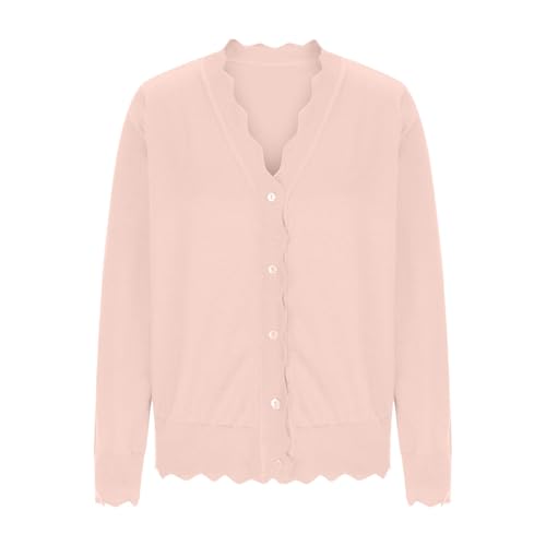 Women's Cardigan Sweater V Neck Lightweight Button Front Knit Tops Pink - image 4