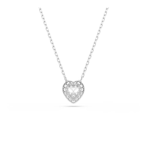 Swarovski x Ariana Grande Collier, pendentif en forme de cœur blanc entouré d'un pavé de cristaux incolores, design romantique et scintillant, taille ajustable, métal rhodié