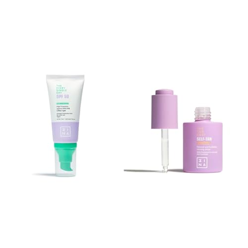 3INA MAKEUP - The Every Single Day SPF50 + The Tan Easy Self-Tan Face Drops - Protector Solar Facial con Ácido Hialurónico - Crema Alta Protección a los Rayos UVA-UVB y la Luz Azul + Gotas Bronceador