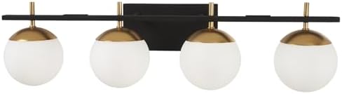 GEORGE KOVACS P1354-618 Alluria Vanity Bath Light, 4-Light, 300 Total Watts, 8.5-in H x 33-in W, Weathered Black with Autumn Gold
