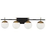 GEORGE KOVACS P1354-618 Alluria Vanity Bath Light, 4-Light, 300 Total Watts, 8.5-in H x 33-in W, Weathered Black with Autumn Gold