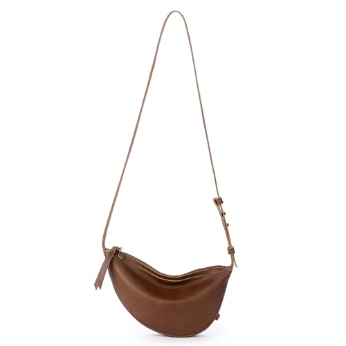 Image of The Sak Tess Leather Crescent Shoulder Bag - Premium Women's Handbag for Everyday & Travel - Adjustable Strap with Zipper Closure - Whiskey