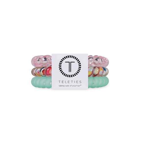 TELETIES - Small Spiral Hair Coils - For Thin-Medium Hair - Ponytail Holder for Women - Phone Cord Hair Ties - Strong Grip No Rip Water Resistant No Crease - Spring - 3 pack - Spring Splash